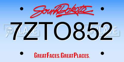 7ZTO852 South Dakota License Plate