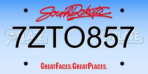 7ZTO857 South Dakota License Plate