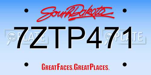 7ZTP471 South Dakota License Plate