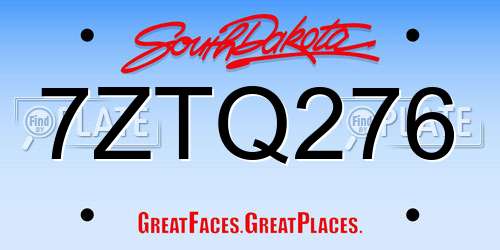 7ZTQ276 South Dakota License Plate