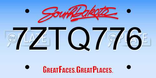 7ZTQ776 South Dakota License Plate