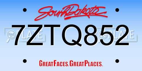 7ZTQ852 South Dakota License Plate