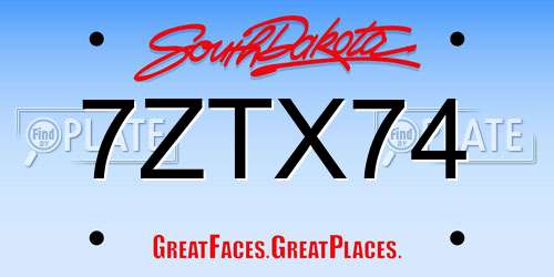 7ZTX74 South Dakota License Plate