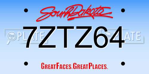 7ZTZ64 South Dakota License Plate