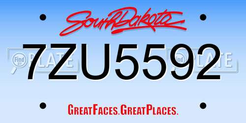 7ZU5592 South Dakota License Plate