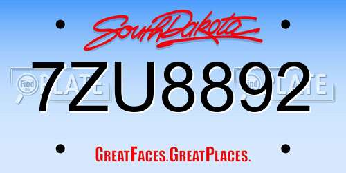 7ZU8892 South Dakota License Plate