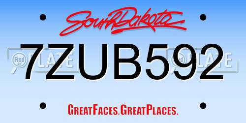 7ZUB592 South Dakota License Plate