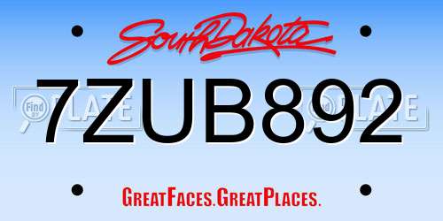 7ZUB892 South Dakota License Plate