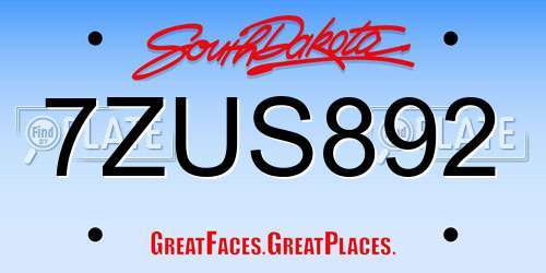 7ZUS892 South Dakota License Plate