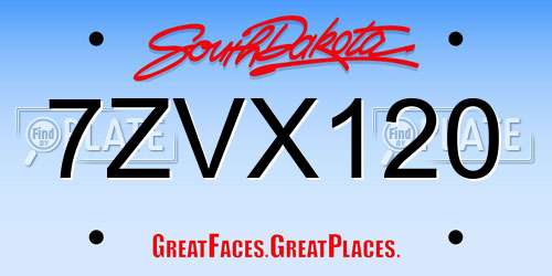 7ZVX120 South Dakota License Plate