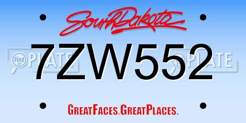 7ZW552 South Dakota License Plate