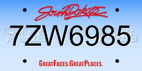 7ZW6985 South Dakota License Plate