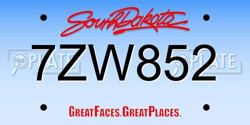 7ZW852 South Dakota License Plate
