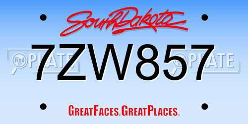7ZW857 South Dakota License Plate