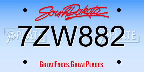 7ZW882 South Dakota License Plate