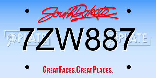 7ZW887 South Dakota License Plate