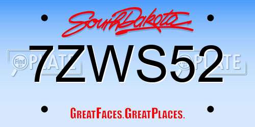 7ZWS52 South Dakota License Plate
