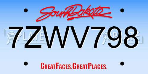 7ZWV798 South Dakota License Plate