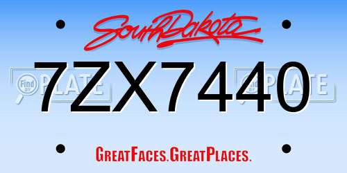 7ZX7440 South Dakota License Plate