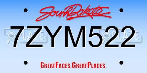 7ZYM522 South Dakota License Plate
