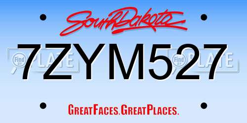 7ZYM527 South Dakota License Plate