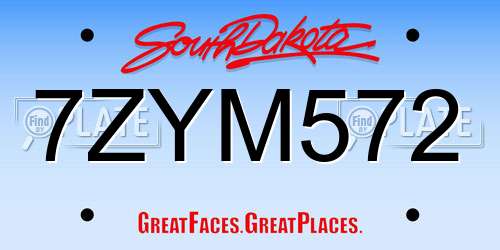 7ZYM572 South Dakota License Plate