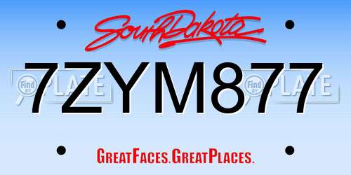 7ZYM877 South Dakota License Plate