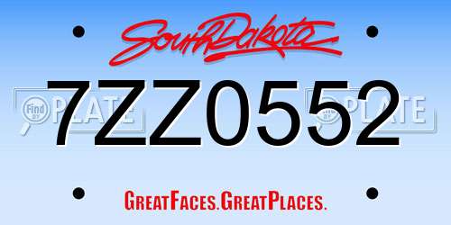 7ZZ0552 South Dakota License Plate