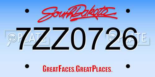 7ZZ0726 South Dakota License Plate
