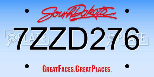 7ZZD276 South Dakota License Plate