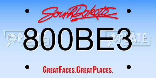 800BE3 South Dakota License Plate