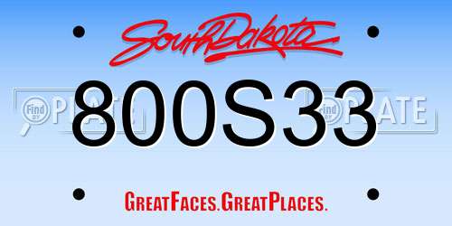 800S33 South Dakota License Plate