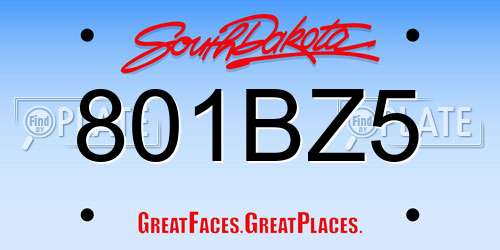 801BZ5 South Dakota License Plate