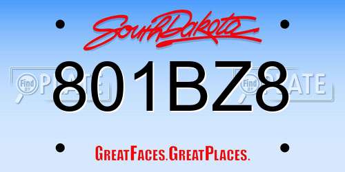 801BZ8 South Dakota License Plate