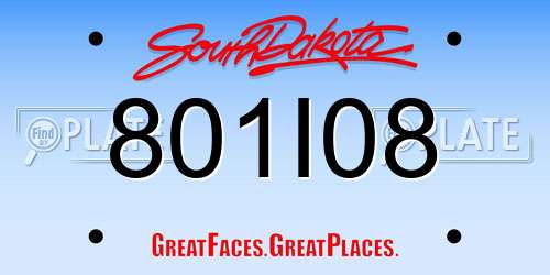 801I08 South Dakota License Plate