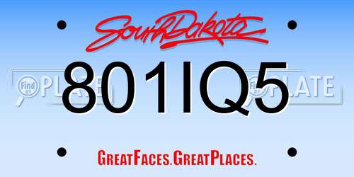 801IQ5 South Dakota License Plate