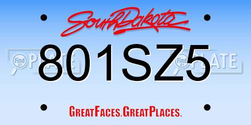 801SZ5 South Dakota License Plate