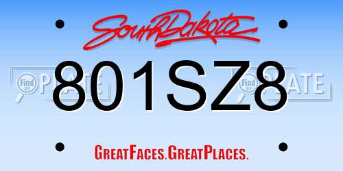 801SZ8 South Dakota License Plate