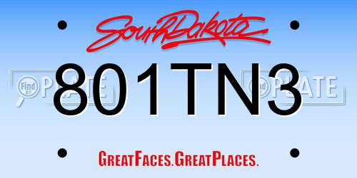 801TN3 South Dakota License Plate