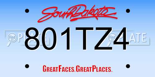 801TZ4 South Dakota License Plate