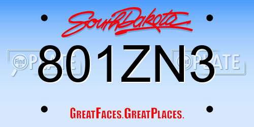 801ZN3 South Dakota License Plate
