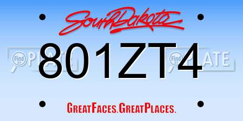 801ZT4 South Dakota License Plate