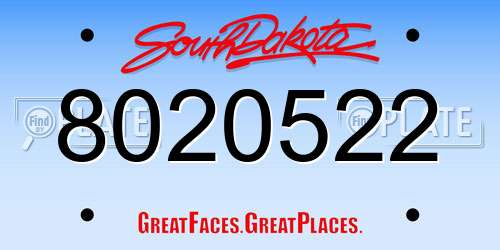 8020522 South Dakota License Plate