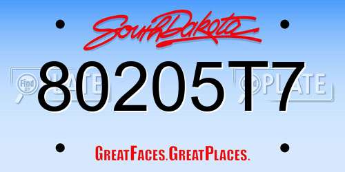 80205T7 South Dakota License Plate