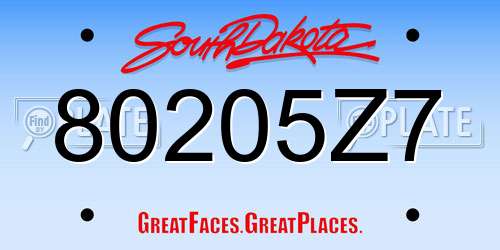 80205Z7 South Dakota License Plate