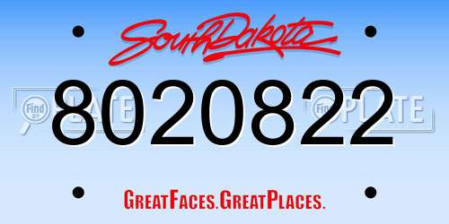8020822 South Dakota License Plate