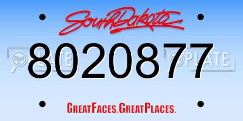 8020877 South Dakota License Plate