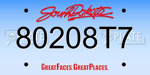80208T7 South Dakota License Plate
