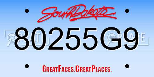 80255G9 South Dakota License Plate