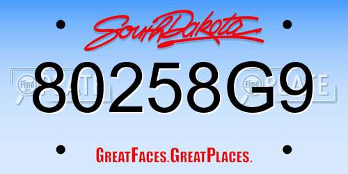 80258G9 South Dakota License Plate